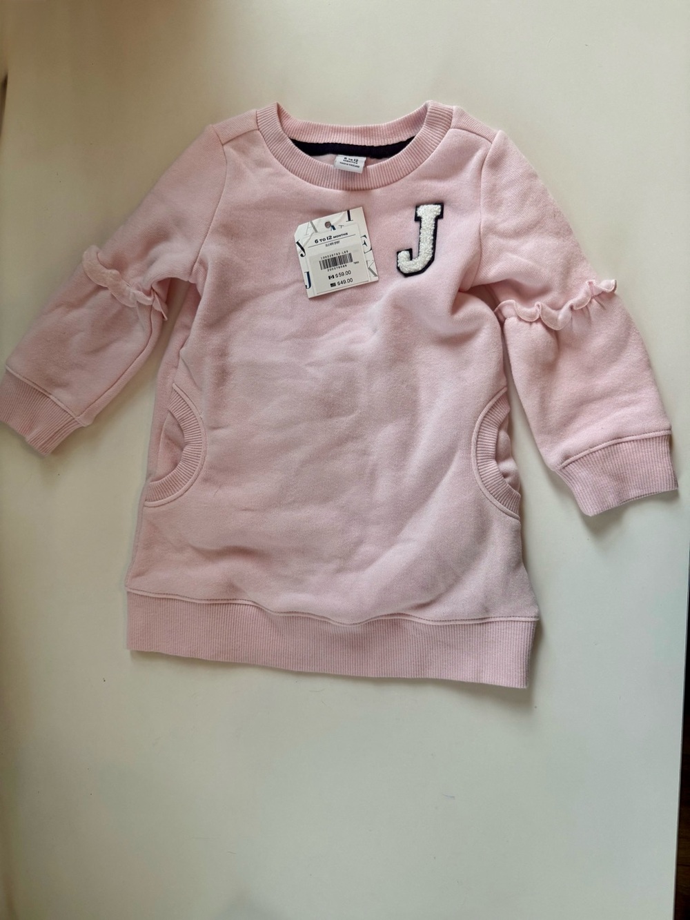 Janie and Jack Pale Pink 'J' Patch Sweatshirt Dress